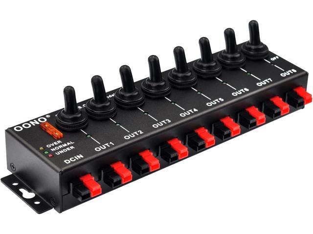 8 Channel Connector Power Splitter Distributor Source Strip, with 8 Independent Control Switch, Black