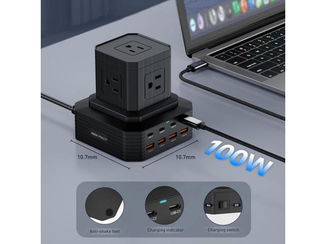 13-in-1 USB C Charging Station 100W Surge Protector Power Strip with 4 USB-C & 4 USB-A Ports, 5 AC Outlets 6.6Ft Extension Cord for Home...