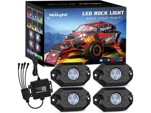 Nilight RGB LED Rock Lights Kit, 4 pods Underglow Multicolor Neon Light Pod with Bluetooth App Control Flashing Music Mode Wheel Well Light for...