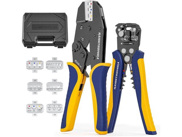 haisstronica 6 in 1 Crimping Tool Kit and Wire Stripper, Ratcheting Wire Crimper with 6 PCS Interchangeable Dies for Heat...