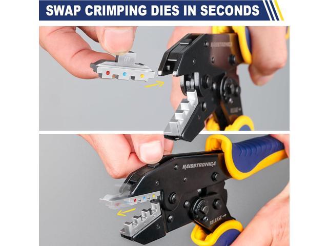 haisstronica 6 in 1 Crimping Tool Kit and Wire Stripper, Ratcheting Wire Crimper with 6 PCS Interchangeable Dies for Heat...