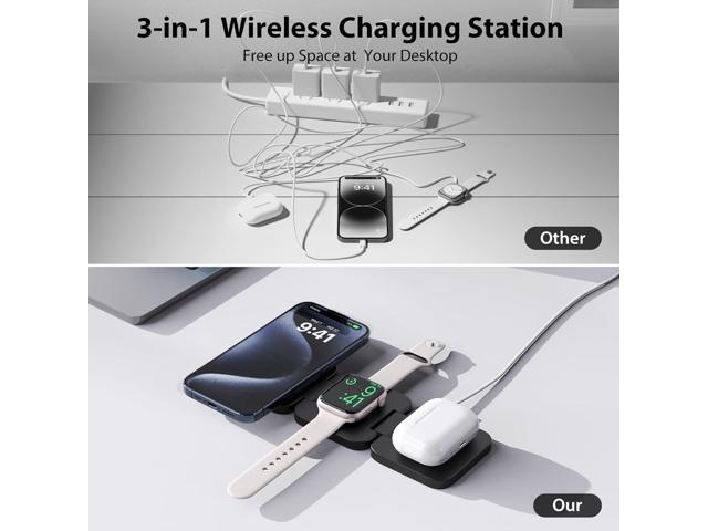 Fast Wireless Charger, Magnetic Foldable 3 in 1 Charging Station for iPhone 16/15/14/13/12/Pro/Plus/Pro Max, 5W Portable Charger for Apple...