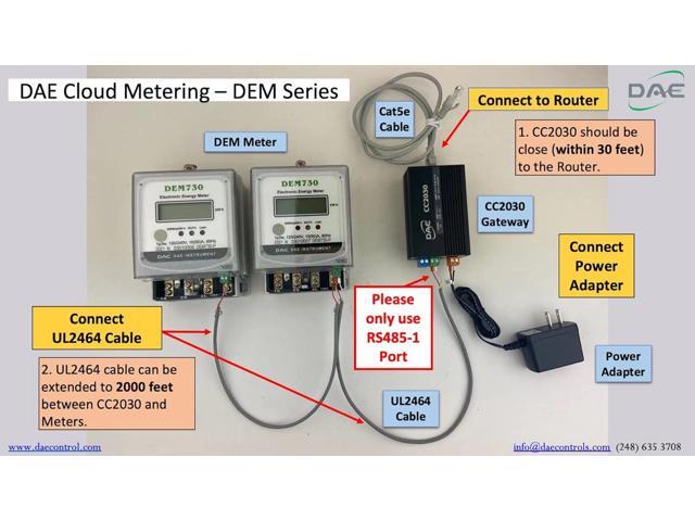 DAE DEM730P Electric kWh Submeter, RS485, 1P3W (2 Hot wire, 1 Neutral), 120/240V, 50A, Internal CT