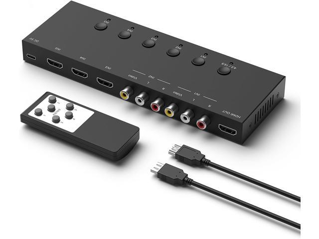 3 Way HDMI 2.0 Switcher + 2 RCA to HDMI Converter(2 in 1) 2 Way AV Composite CVBS Switch to HDMI Adapter Support 4:3/16:9 Switching for N64 NGC Wii...