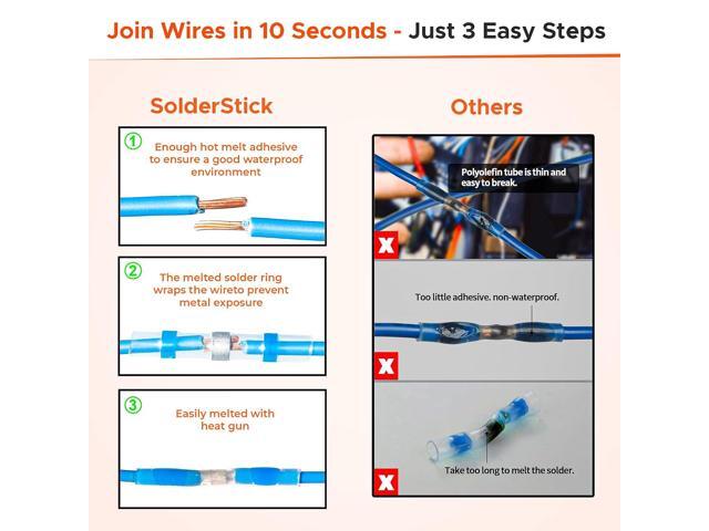 Solderstick 50 Pieces Waterproof Solder Seal Wire Connectors Kit, Electrical Insulated Wire Splice Heat Shrink Wire Connectors with 4 Gauges -...