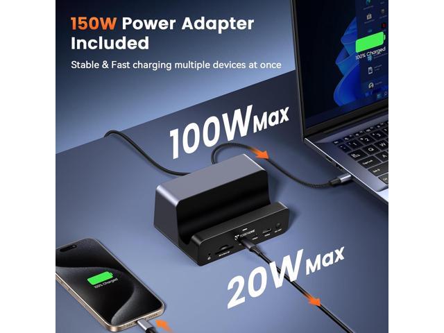 TobenONE 18-in-1 Triple 4K@60Hz Monitor Docking Station with 150W Power Supply, USB C Laptop Docking Station Stand(Single 4K@144Hz), 2.5Gbps...