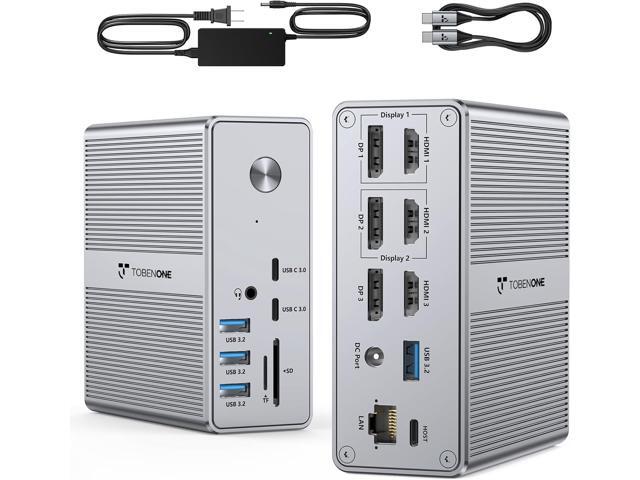 TobenONE DisplayLink Docking Station Triple Monitor with 120W Power Adapter, Triple 4K Display for MacBook Pro/Air, Thunderbolt 4/3, USB-C.