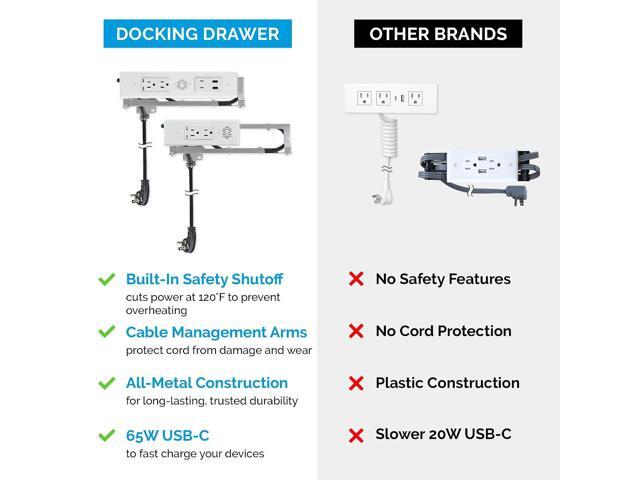 Docking Drawer Blade in-Drawer Outlet, Integrated Safety Shutoff, (2) 30W USB-C & (2) 15 amp AC, White