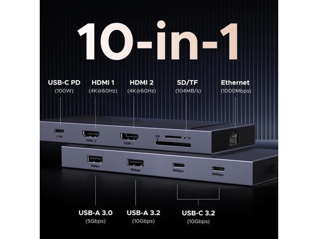 UGREEN Revodok 10 in 1 USB C Docking Station Dual 4K Monitor, USBC Hub with 2 HDMI, USB A & C 3.2 Ports, SD/TF Card Reader, PD 100W Charging, USB C...