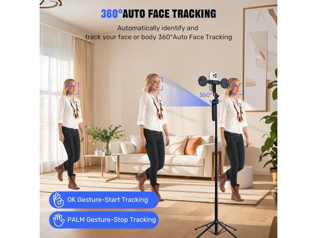 Auto Face Tracking Selfie Stick Tripod for iPhone with Light,360 Rotation That Follows Your Movement,70' Phone Camera Tripod Stand with Remote for...