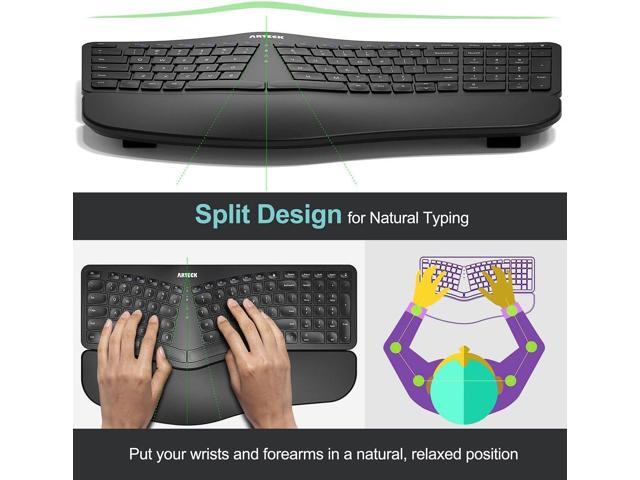Arteck Split Ergonomic Keyboard with Cushioned Wrist and Palm Rest, 2.4G USB Wireless Comfortable Natural Ergonomic Split Keyboard, for Windows...