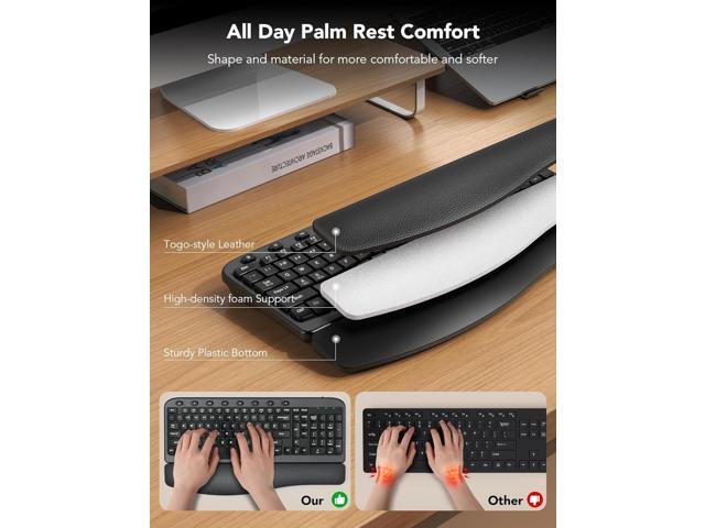 Wireless Keyboard and Mouse Combo Ergonomic Wave Key, Built-in Leather Soft Palm Rest, 2.4G Full Size, 8 Hotkeys, 6-Button Mouse with 4-Level DPI,...