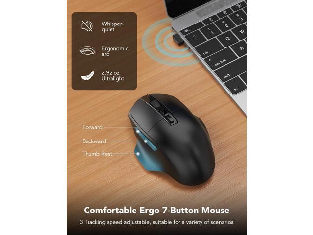 Wireless Keyboard and Mouse Combo Ergonomic Wave Key, Built-in Leather Soft Palm Rest, 2.4G Full Size, 8 Hotkeys, 6-Button Mouse with 4-Level DPI,...