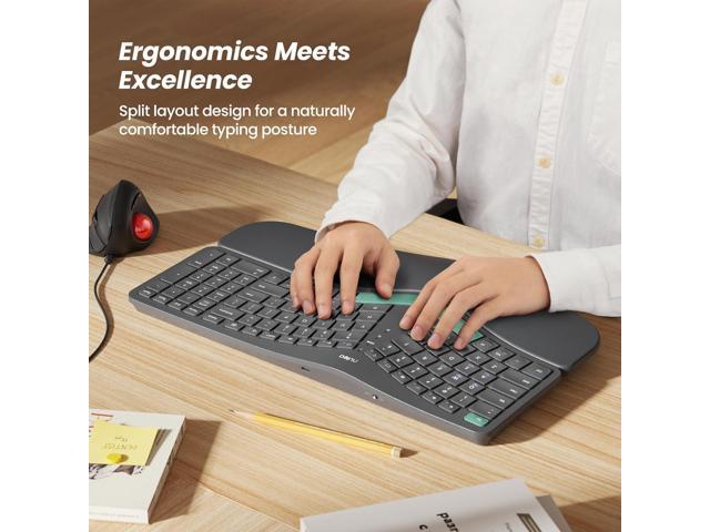 Nulea Wireless Ergonomic Keyboard, Split Keyboard with Cushioned Wrist Rest, USB and Bluetooth Connectivity, USB-C Rechargeable, Compatible with...