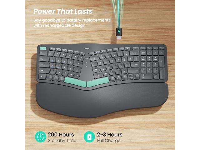 Nulea Wireless Ergonomic Keyboard, Split Keyboard with Cushioned Wrist Rest, USB and Bluetooth Connectivity, USB-C Rechargeable, Compatible with...