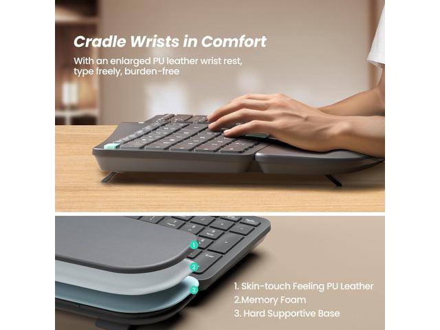 Nulea Wireless Ergonomic Keyboard, Split Keyboard with Cushioned Wrist Rest, USB and Bluetooth Connectivity, USB-C Rechargeable, Compatible with...