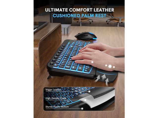 SABLUTE Ergonomic Wireless Keyboard and Mouse Combo - Wave Keyboard with Soft Leather Wrist Rest, Resistant Keys, RGB Backlit Rechargeable Set for...
