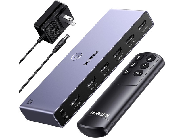 UGREEN 8K@60Hz HDMI Switch 5 in 1 Out, Aluminum, HDR10+, with Remote