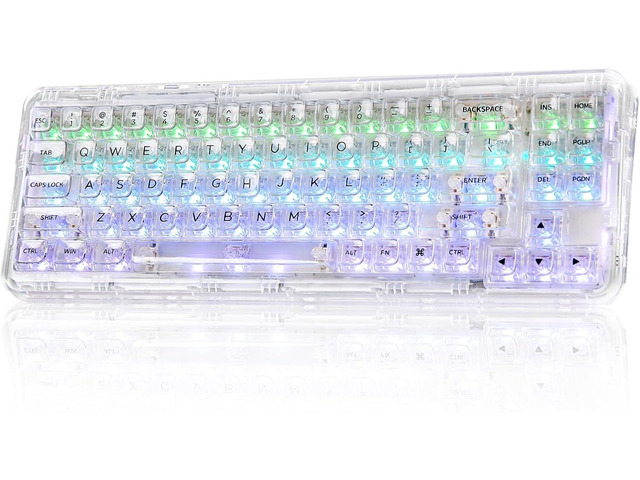 YUNZII X71 Wireless Hot Swappable Transparent Mechanical Keyboard with Clear Keycaps, 68% Layout, BT5.0/2.4G/USB-C Gasket Mount Wireless RGB...