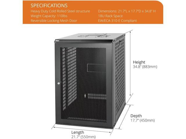 Tecmojo 18U Wall Mount Rack Network Cabinet for 19' IT Equipment,with Lockable Mesh Door and Side Panels,Cooling Fan,Black,17.7inch Depth for...