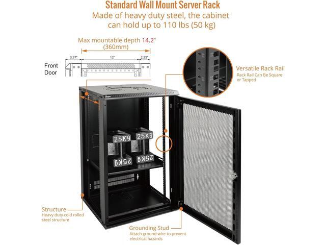 Tecmojo 18U Wall Mount Rack Network Cabinet for 19' IT Equipment,with Lockable Mesh Door and Side Panels,Cooling Fan,Black,17.7inch Depth for...
