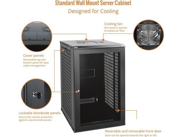 Tecmojo 18U Wall Mount Rack Network Cabinet for 19' IT Equipment,with Lockable Mesh Door and Side Panels,Cooling Fan,Black,17.7inch Depth for...