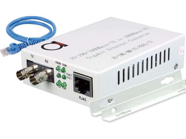 Multimode ST Gigabit Fiber Media Converter to Ethernet RJ45, 550m/1804ft