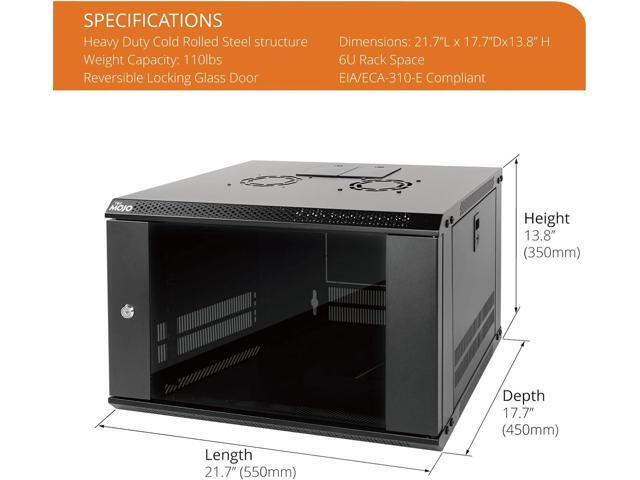 Tecmojo 6U Wall Mount Server Cabinet IT Network Rack Enclosure Lockable Door and Side Panels Black, Cooling Fan, Standard Glass Door, 450mm Depth,...