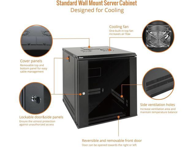 Tecmojo 12U Wall Mount Server Cabinet IT Network Rack Enclosure Lockable Door and Side Panels Black,Cooling Fan,Glass Door,17.7inch Depth,for 19 IT...