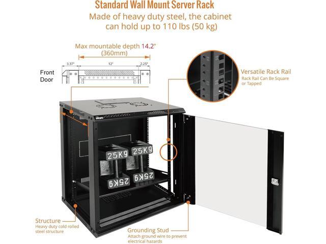 Tecmojo 12U Wall Mount Server Cabinet IT Network Rack Enclosure Lockable Door and Side Panels Black,Cooling Fan,Glass Door,17.7inch Depth,for 19 IT...