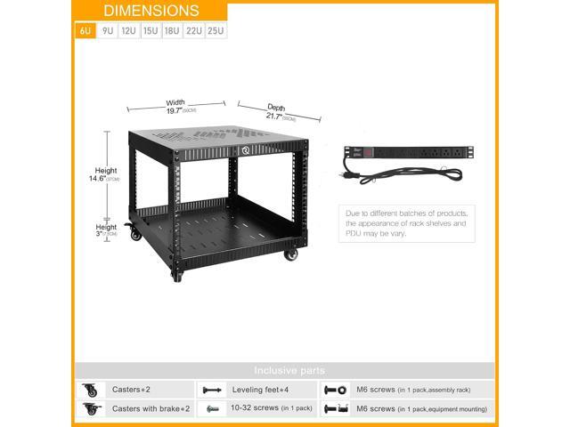 RIVECO 6U Network Rack with Reinforced Top & Bottom Vented Plates- 4 Rolling Wheels Floor Standing Rack for 19' Equipment & Stereo Gear- Including...