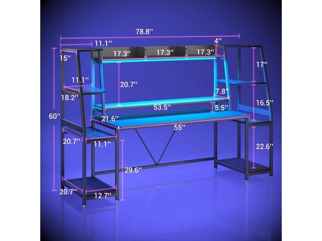 SEDETA Gaming Desk 78.8'' with LED Lights, Hutch and Storage Shelves, Computer Desk with Monitor Stand, Large PC Gamer Desk Workstation, Ergonomic...