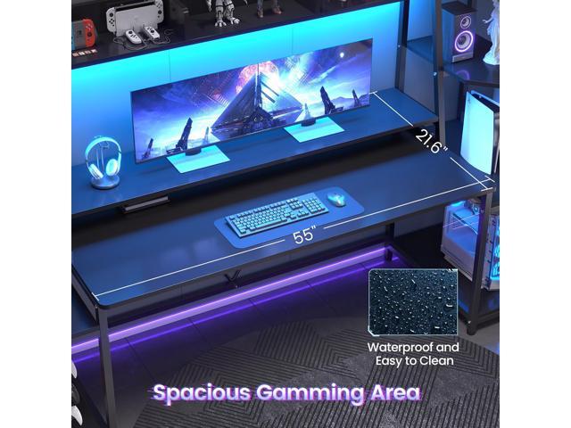 SEDETA Gaming Desk 78.8'' with LED Lights, Hutch and Storage Shelves, Computer Desk with Monitor Stand, Large PC Gamer Desk Workstation, Ergonomic...