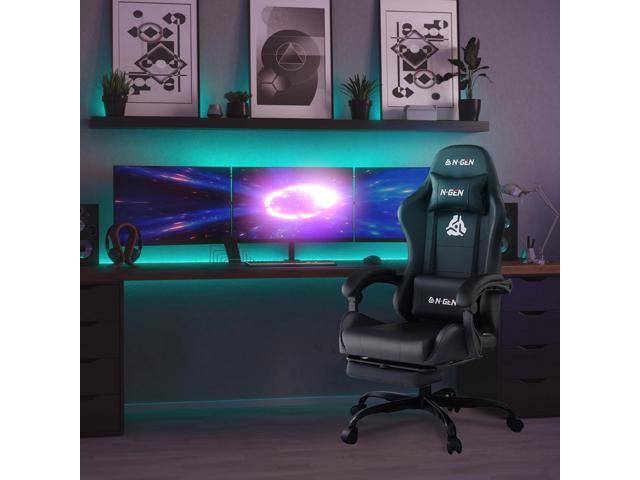 N-GEN GAMING Video Gaming Chair with Footrest Lumbar Support for Home Office High Back Recliner Height Adjustable Ergonomic Comfy Leather Computer...