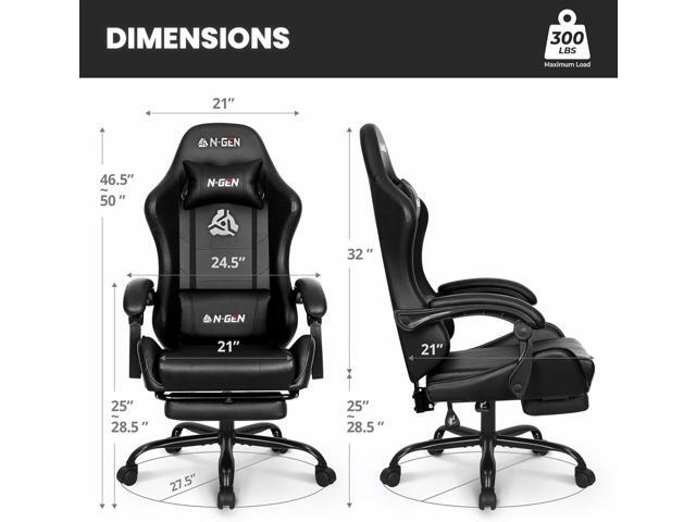 N-GEN GAMING Video Gaming Chair with Footrest Lumbar Support for Home Office High Back Recliner Height Adjustable Ergonomic Comfy Leather Computer...