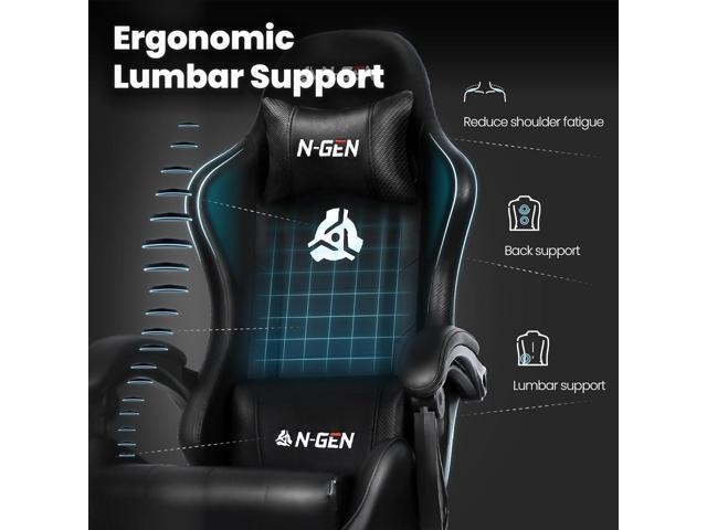 N-GEN GAMING Video Gaming Chair with Footrest Lumbar Support for Home Office High Back Recliner Height Adjustable Ergonomic Comfy Leather Computer...