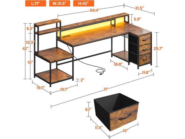EnHomee 71' L Shaped Computer Desk with 3 Drawers & Hutch,Reversible Gaming Desk with LED Lights & Power Outlet,Home Office Desks with Monitor...