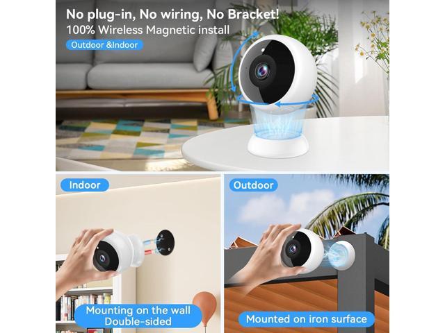 Magnetic Security Camera Wireless - 2Pack AI Motion Detection, 2K HD Video, Battery Powered, Ease of Setup, 2-Way Audio,IR Color Night Vision,...