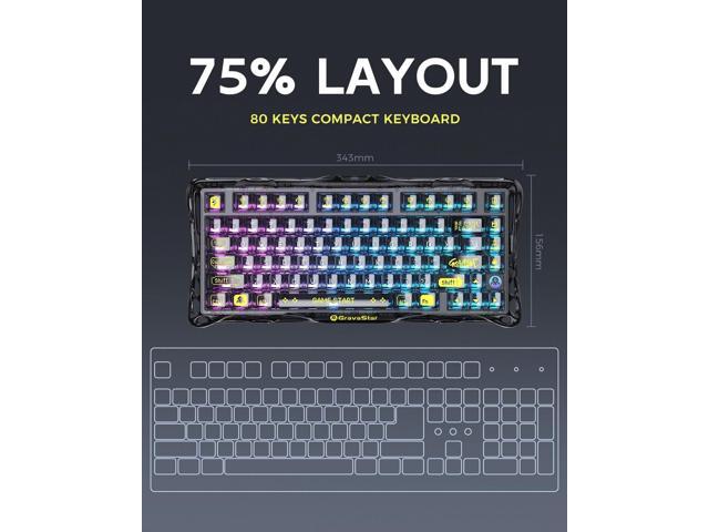 GravaStar Mercury K1 Lite 75% Gaming Keyboard, 2.4GHz/BT/Wired Tri-Mode Wireless Keyboard, Gasket Hot Swappable Mechanical Keyboard, Pre-lubed...