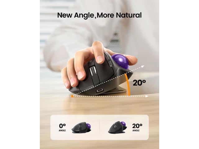 ProtoArc Wireless Trackball Mouse, EM01 NL Ergonomic Bluetooth Rollerball Thumb Rechargeable Computer Laptop Mouse, Adjustable Angle & 3 Device...