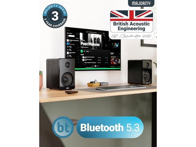 Majority D40 Active Bookshelf Speakers Powered Stereo Studio Speakers Powerful Amplified 2.0 Channel Sound Bluetooth, Optical, RCA, USB & Aux...