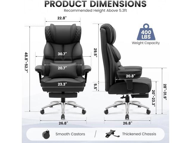 Office Desk Chair, Big and Tall Leather Gaming Chair with Footrest, Wide Ergonomic Comfy Executive High-Back Reclining Computer Chairs, Swivel...