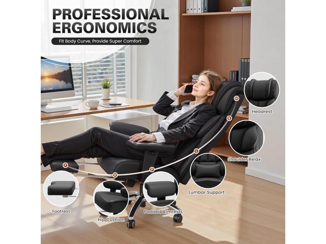 Office Desk Chair, Big and Tall Leather Gaming Chair with Footrest, Wide Ergonomic Comfy Executive High-Back Reclining Computer Chairs, Swivel...