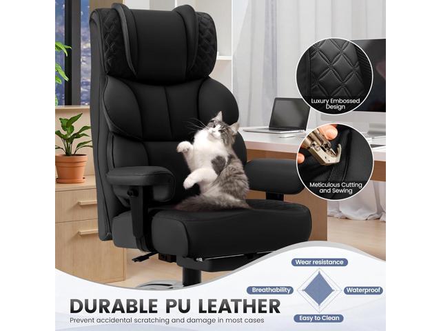 Office Desk Chair, Big and Tall Leather Gaming Chair with Footrest, Wide Ergonomic Comfy Executive High-Back Reclining Computer Chairs, Swivel...