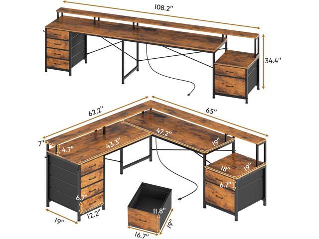 SEDETA L Shaped Desk with 6 Drawer, 108' Home Office Desk with File Drawer & Power Outlet, Corner Computer Desk with Monitor Shelf, Two Person...