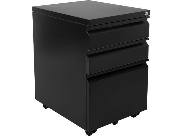 Mount-It! 3 Drawer File Cabinet with Lock and Wheels, Under Desk Storage Filing Pedestal for Home Office, No Assembly Small Rolling File Cabinet...