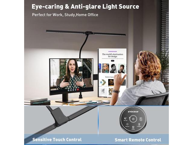 Desk Lamp with Clamp, 31.5' LED Desk Lamp for Home Office, 24W Gesture Sensing Control Desk Light, Dimmable & Color Temperature, Eye-Caring Office...