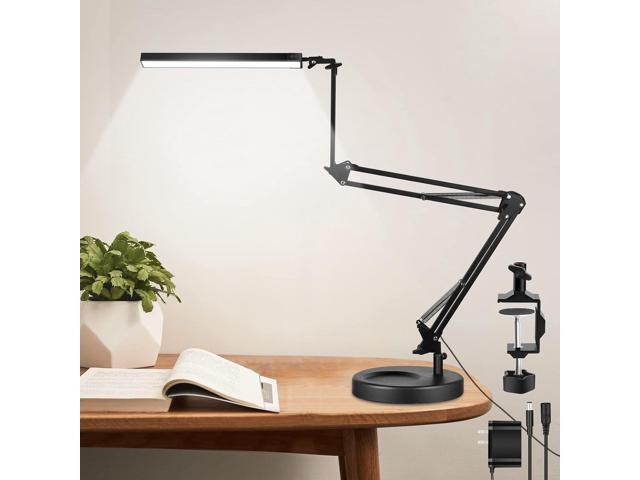 NOEVSBIG LED Desk Lamp with Clamp,2-in-1 Clamp on Desk Lamps with Base,50.7' Adjustable Swing Arm Architect Desk Lamp,Memory Function Desk Lights...