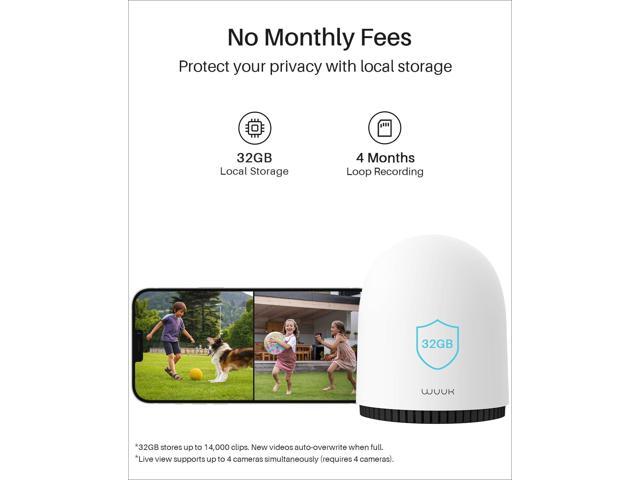 WUUK Indoor Outdoor Security Camera Wireless 2K, Homebase + 2 Cameras, No Monthly Fees, 32GB Storage, 2.4/5 GHz WiFi, 240 Days Battery Life, Night...