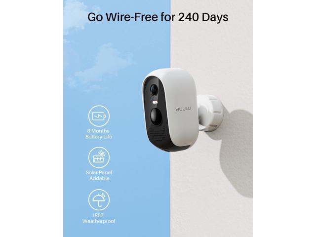 WUUK Indoor Outdoor Security Camera Wireless 2K, Homebase + 2 Cameras, No Monthly Fees, 32GB Storage, 2.4/5 GHz WiFi, 240 Days Battery Life, Night...